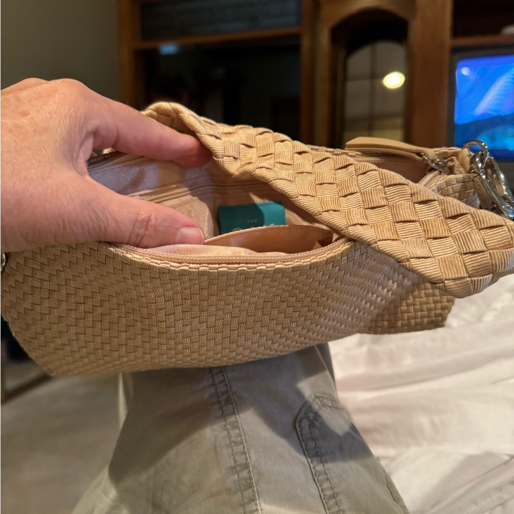 The SAK Basket Weave Small Handbag, Zipper Closure, Detachable Strap, New